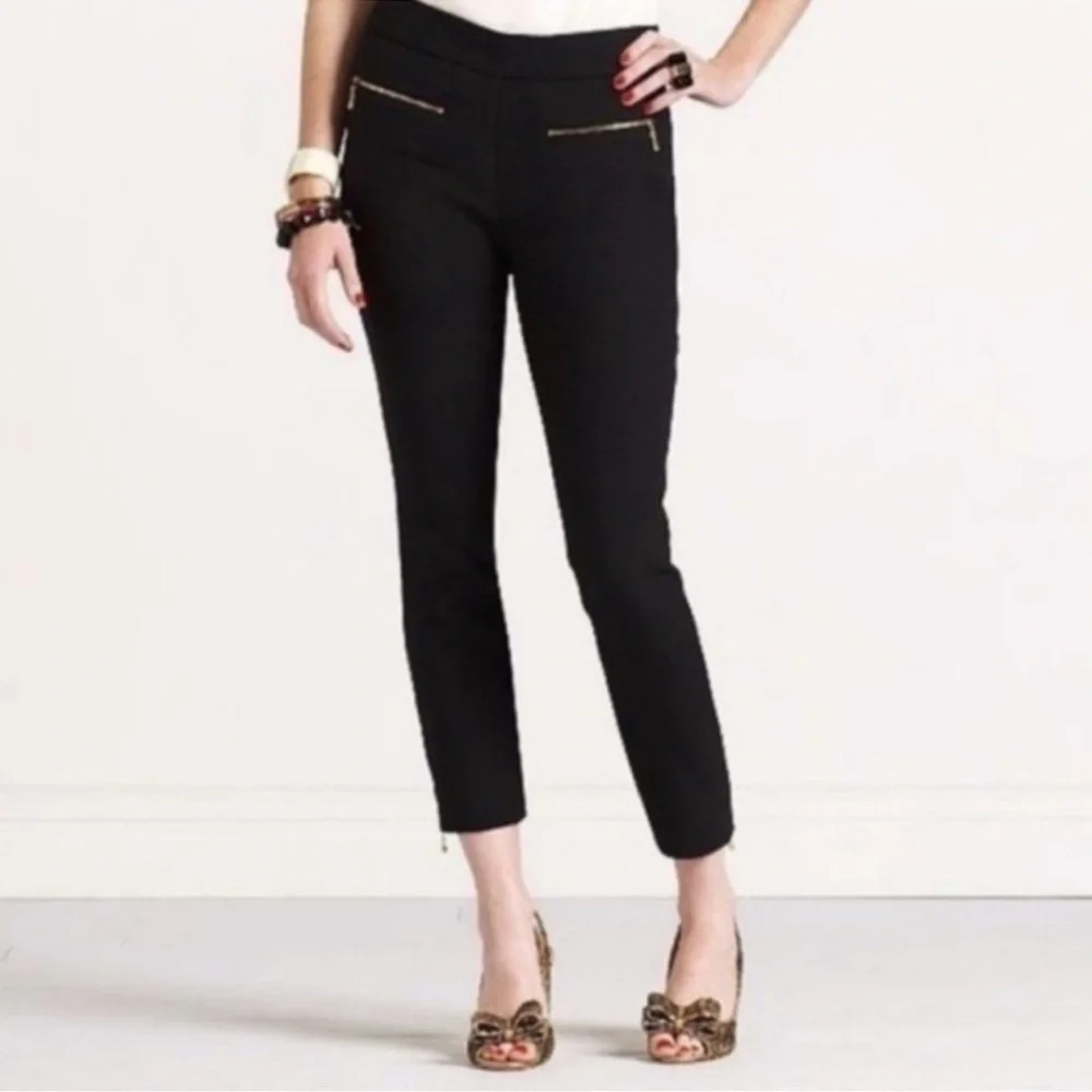 Kate Spade New York Wool blend Crop Black Pants Gold Zippers Sz 6
